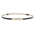 Elegant thin black patent leather belt with a polished gold rectangular metal buckle - Black