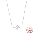 Minimalist S925 sterling silver snake pendant necklace with sparkling cubic zirconia stones - Snake Style / White Gold