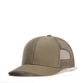 Olive green mesh trucker hat with a curved brim for sun protection in outdoor settings - Adjustable / Khaki + Khaki Mesh