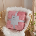 Pink coral fleece blanket with wheat ear pattern and elegant gift ribbon packaging - Bean Paste Red