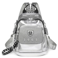 Zaino in pelle PU argento con borchie di strass e stampa 1961 in stile urbano moderno - Argento