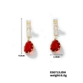 Detailed view of red pear-cut zircon earrings with gold setting, size 4.8cm by 1.4cm - Gold/Red (E00715JDH)