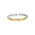 Two-tone gold and silver sterling silver open ring with natural texture and small zircons - Adjustable Open / Style JA816 (Branch Texture with Zirconia)