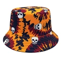 Detail of colorful tie-dye bucket hat featuring white skull prints on twill fabric - M (56-58cm) / Colorful Tie-Dye Skull (3#)