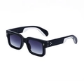 Classic black square frame sunglasses with metal rivet details and grey gradient lenses - Sunglasses / Bright Black Gold Gradient Grey