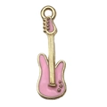 Pink enamel guitar pendant with golden metal base for DIY necklace jewelry making - Large Pink Guitar