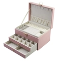 Pink double-layer jewelry storage box with drawers and soft velvet interior lining - Rhombic 3-Layer / Pink