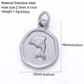 Stainless steel irregular round charm featuring an embossed dolphin pattern and dimensions - Silver Tone Dolphin (S17)