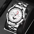 Men's silver stainless steel chronograph watch with white dial and luminous display - Cool Silver Band White Face