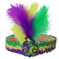 Mardi Gras sequin headband with purple, green, gold feathers and fleur-de-lis - One Size / Crown Shape Style B