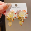Detail of floral earrings with S925 silver needles, resin petals and faux pearls - 4# Silver Pin Gold Colorful