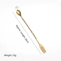 26cm gold stainless steel mixing spoon with spiral handle and built-in fork design - Gold Small Bar Spoon [Thickened] [410 Steel]