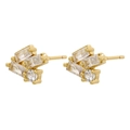 Macro shot of 18K gold plated T-shape studs with claw-set rectangular and round zircons - VE865 Cluster / Gold