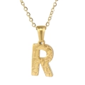 18K gold plated stainless steel necklace featuring a textured letter R pendant with O-chain - Letter R / Gold