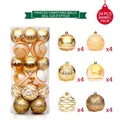 24-piece set of gold painted Christmas ornaments with 6 patterns in cylindrical tube - Gold