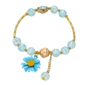 Kids blue crackle crystal bead bracelet with daisy flower pendant and gold accents - Metal Half Ring Daisy Style / Blue