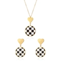 Set di gioielli chic con cuore d'oro e ciondolo a scacchiera collana e orecchini donna - Oro