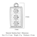 Silver stainless steel rectangular star pendant with rhinestones and hammered finish - VC592 / Silver Rectangular Star