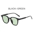 Retro black square frame sunglasses with transparent green lenses and metal rivets - Black Frame Green Lens