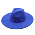 Classic royal blue wool fedora hat with a wide brim and matching grosgrain ribbon bow - M / Sapphire Blue