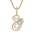 Close-up of 18K gold plated cursive letter pendant with micro-pave zircons and rope chain - Letter G / Gold (Pendant Only)