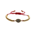 Verstellbares rotes Armband mit Evil-Eye-Anhänger und vergoldeten Perlen im Ethno-Stil - Goldperlen Rotes Seil