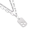 Double-layered silver stainless steel necklace with hollow heart rectangular pendant - Hollow Three Hearts Style (KN199095-Z)