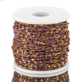 Gold plated stainless steel chain with purple enamel oval beads on a white spool - Gold-Purple