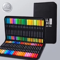 Lot de 48 feutres aquarelle à double pointe rangés dans une trousse en toile à fermeture - 48 Couleurs Corps Noir avec Sac CD