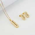 Schmuckset aus Gold-Edelstahl mit rechteckigen Strass-Anhängern und Ohrringen - Weiß