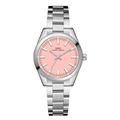 Elegant ladies quartz watch with silver steel band and light pink candy color dial - Silver Case Pink Dial