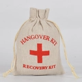 Beige linen hangover kit drawstring bag with red recovery kit print for party favors - 10*14CM-Cross / 10*15cm
