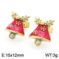 Pendientes de campana de Navidad rojos con astas doradas y cristal, talla 15x12mm - Pendientes de Oro (KE117964-GC)