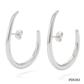 Polished silver stainless steel C-shaped chunky earrings with sleek geometric U-shape design - Streamlined (PDE363) / White Gold (PDE363)
