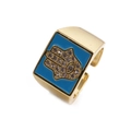 Golden Hamsa Hand open ring with blue enamel and sparkling cubic zirconia stones - Adjustable Open / Blue