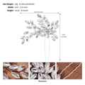 Macro detail of bridal hair pin showing rhinestone floral pattern and product dimensions - Silver Marquise Rhinestone Branch Style (HS-J7140S) / Silver