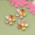 Three 18k gold plated flower pendants with colorful zircons for DIY jewelry making - Colorful