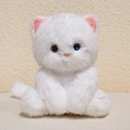 White fluffy cartoon cat plush toy with sparkling eyes and soft fur in sitting pose - White Cat / 24cm