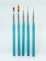 Lot de 5 pinceaux de nail art bleus pailletés pour détails précis et peinture d'ongles - Lot de 5 Tubes en Aluminium Argenté / Bleu Cristal
