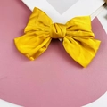 Vibrant yellow satin bow hair clip with smooth silk texture and high-gloss finish - Mango Yellow (Spring Clip)