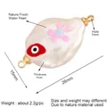 Baroque pearl Evil Eye charm with gold loops and pink flower patterns in white - Silver/Painted Flower (L344493)