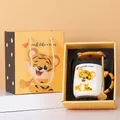 Nordic ceramic tiger mug gift set with lid, golden spoon, matching box and tote bag - Tiger Theme Mug Gift Set