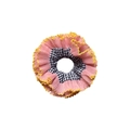 Rosa Oversize-Haargummi mit gelbem Rüschenrand und schwarz-weißem Vichy-Karo-Detail - Schwarz Gingham Groß