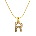 Golden stainless steel letter R necklace with crystal inlay and snake bone chain - Gold Letter R (S-P148-R)