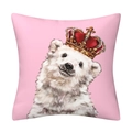 Pink cartoon cushion cover featuring a polar bear wearing a red crown - 15 Polar Bear