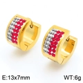 Golden stainless steel hoop earrings with red and silver grey crystals 13x7mm - Gold Red (KE118338-TGD)