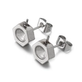 Minimalistische silberne Edelstahl-Ohrstecker in Sechskantform auf weißem Grund - Silberner Sechskantmutter-Stil (KLJ627-Z)