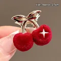 Red flocked cherry hair claw clip with golden star detail and metal bow accent - #3 Red Cherry Hair Clip (1 Piece - Approx. 2.5cm)