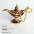 Vintage Aladdin magic lamp in purple enamel with golden floral filigree pattern - Purple