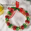 Guirnalda de campanas navideñas en metal rojo, verde y dorado con un lazo de seda rojo - Estilo B Mediano Rojo Verde Oro